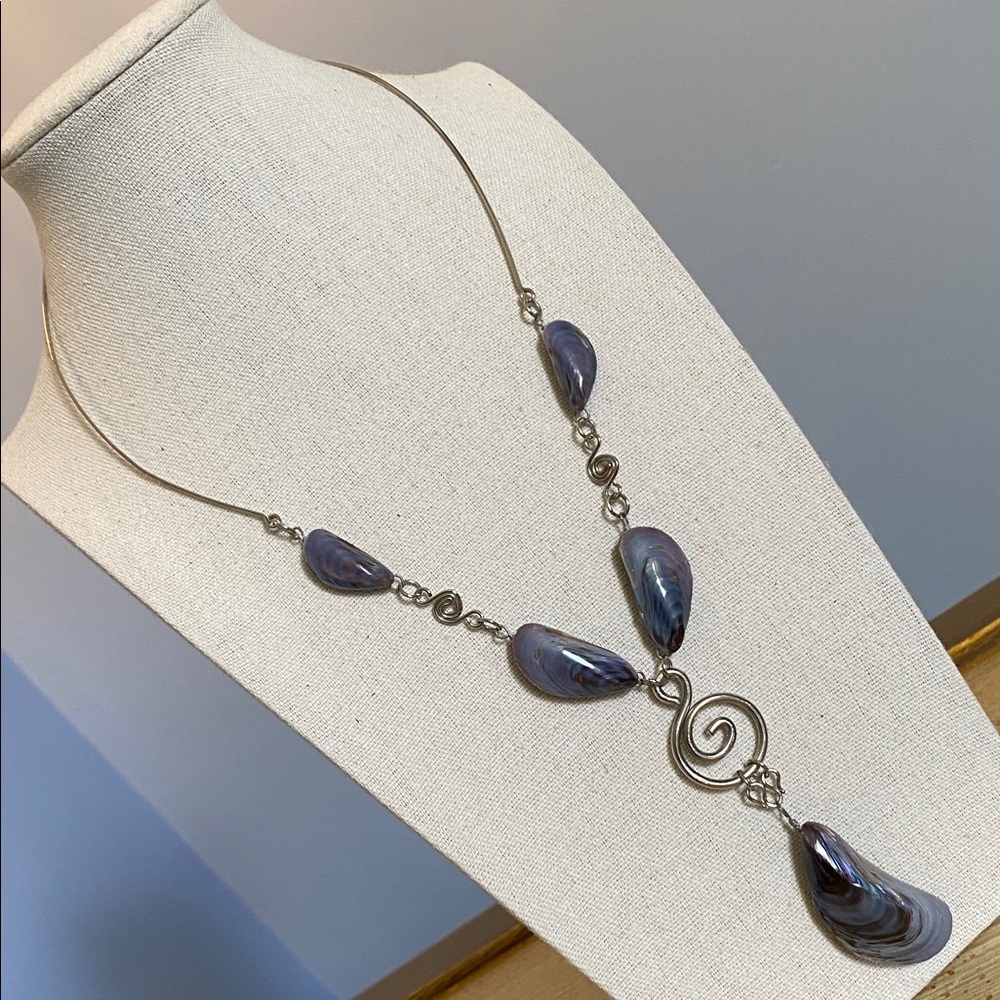 Vintage Silver and Purple Shell Necklace